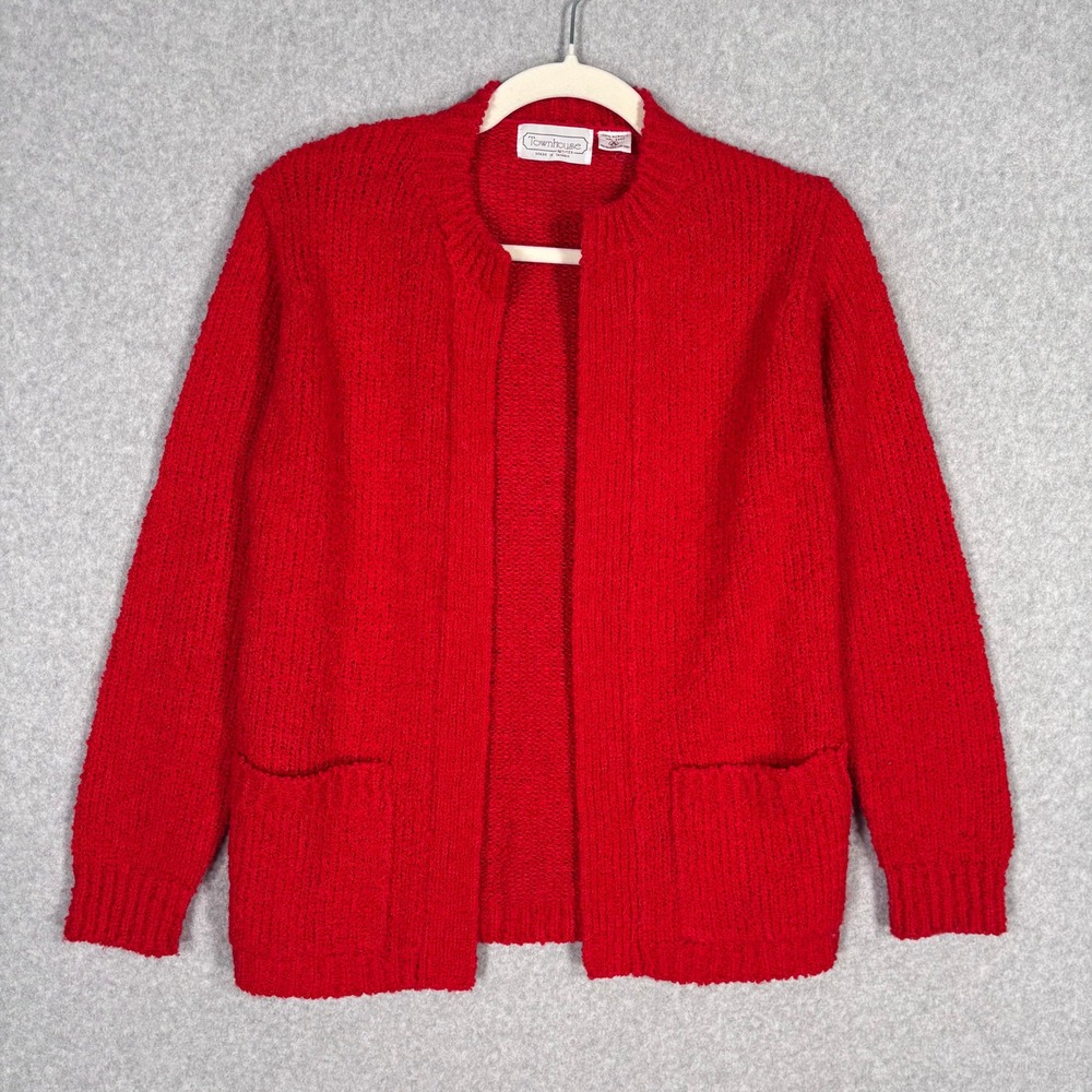 Vintage 70s Cardigan Sweater Small Grandma Loose Chunky Knit Handmade Style‎